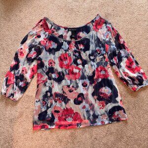 I.N.C. Watercolor Floral Cold Shoulder Blouse Red White Blue XL